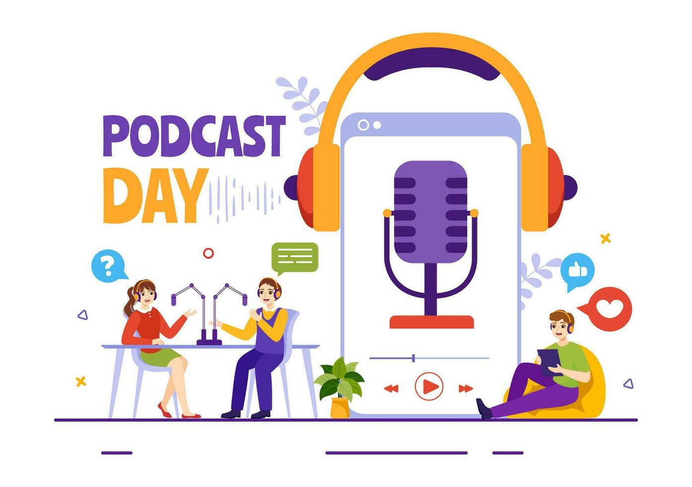 International Podcast Day Vector Illustration on September 30 with Broadcasting Studio Tools to Event Livestream in Cartoon Hand Drawn Templates