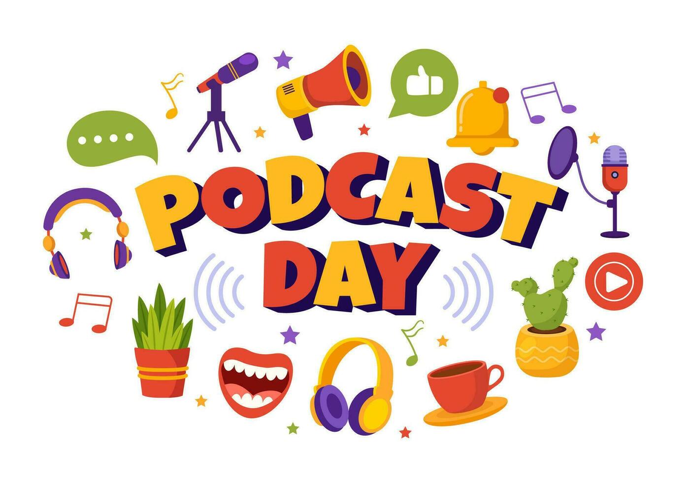 International Podcast Day Vector Illustration on September 30 with Broadcasting Studio Tools to Event Livestream in Cartoon Hand Drawn Templates