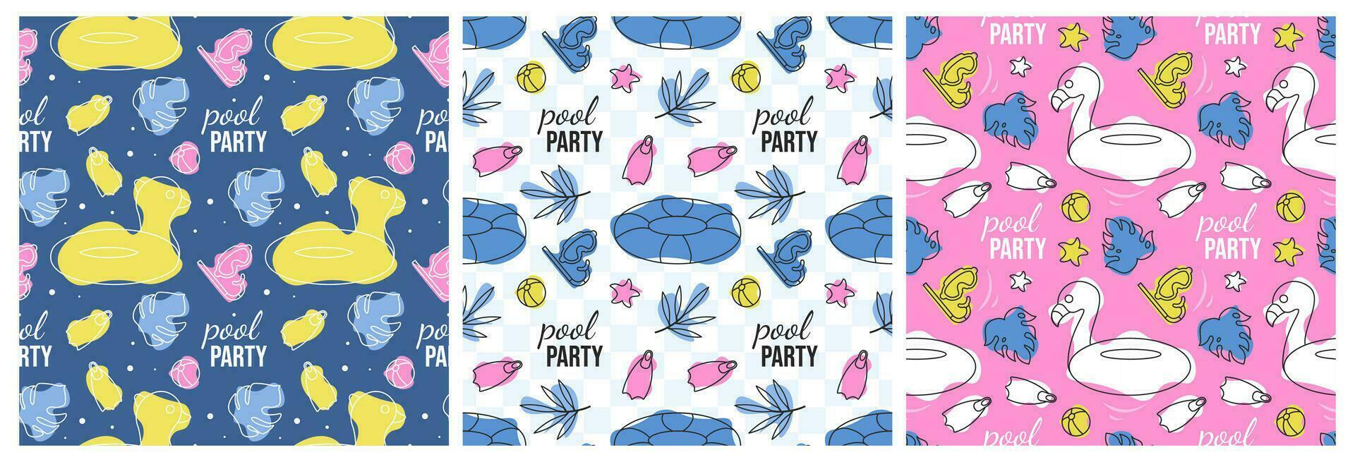 Set of Swimming Pool Seamless Pattern Vector Illustration with Summer Vacation Element in Flat Cartoon Template Hand Drawn