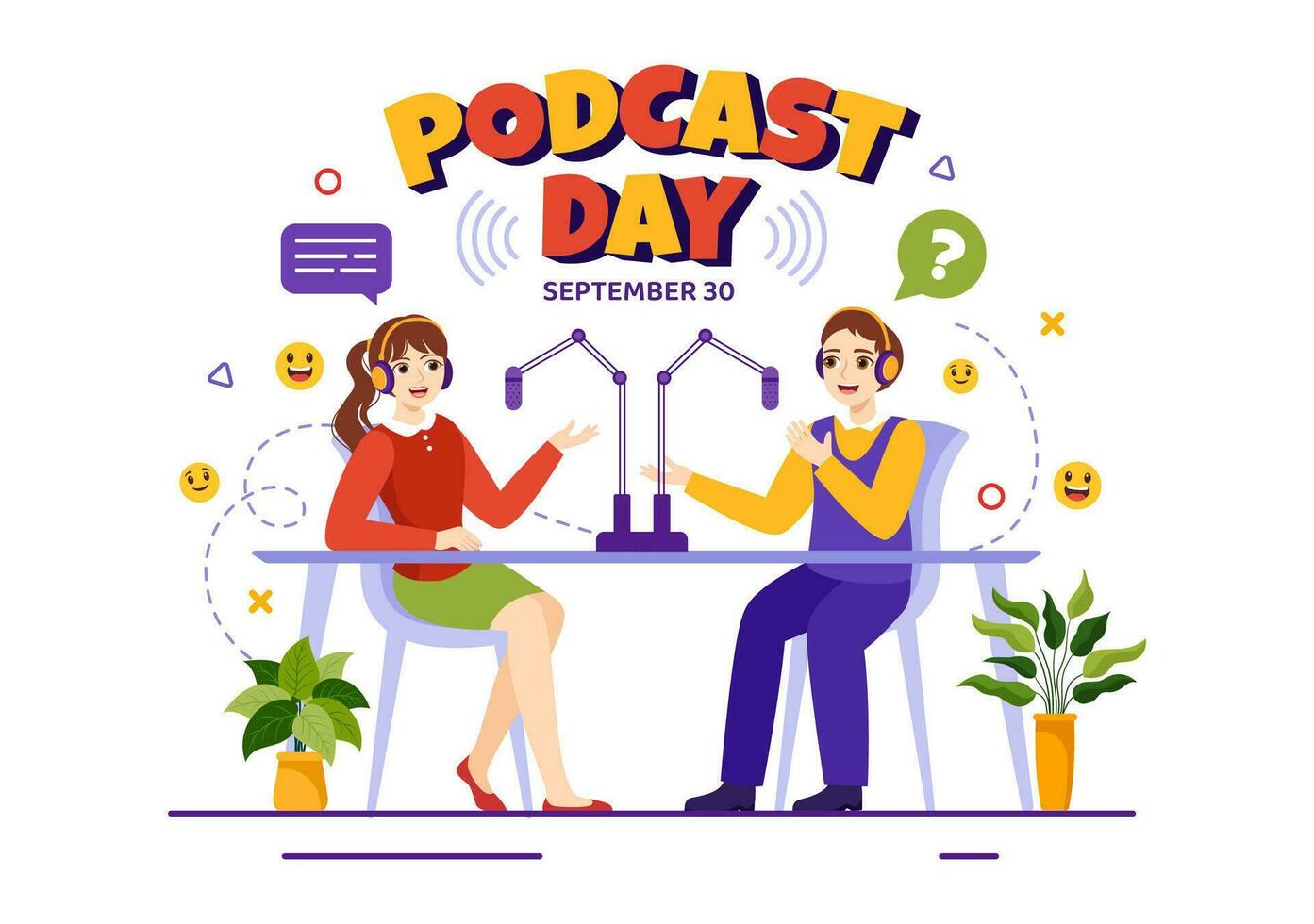 International Podcast Day Vector Illustration on September 30 with Broadcasting Studio Tools to Event Livestream in Cartoon Hand Drawn Templates