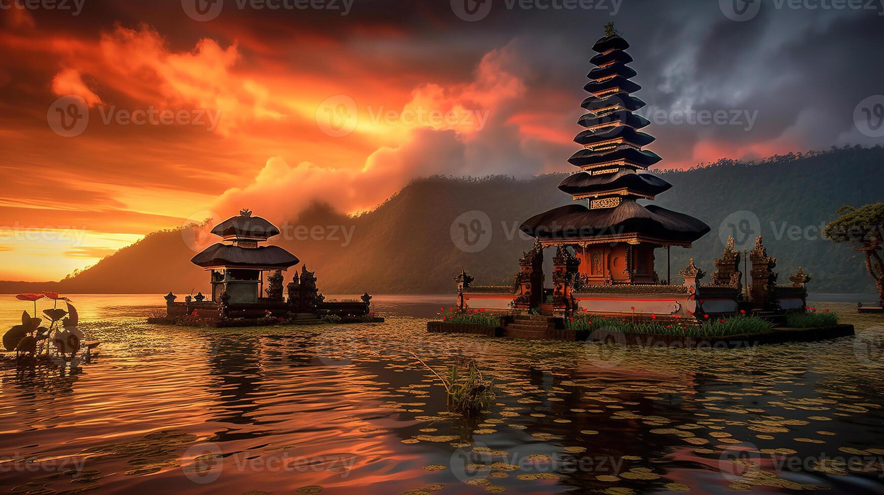 Famous Hindu temple and tourist attraction in Bali, Indonesia. Generative Ai photo