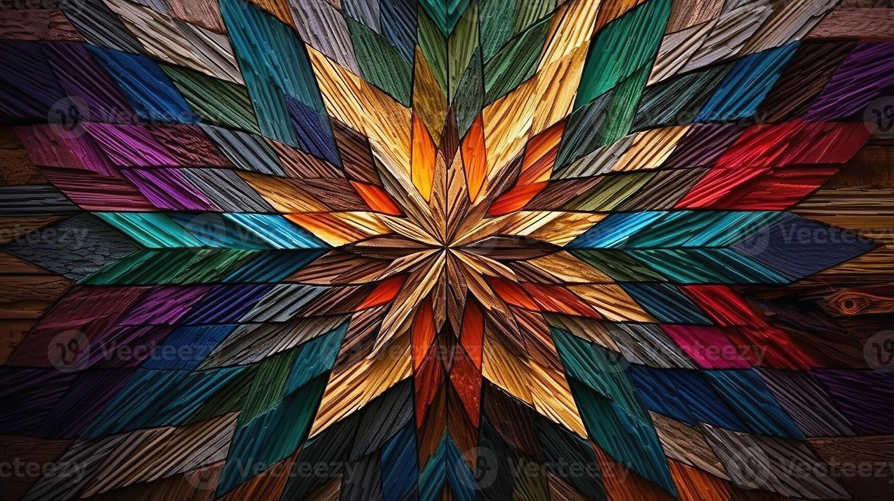 A large intricate design on a blue background with a gold center. photo