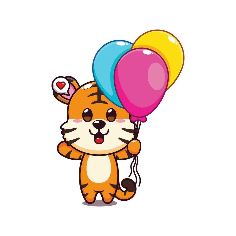 cute tiger with balloon cartoon vector illustration.