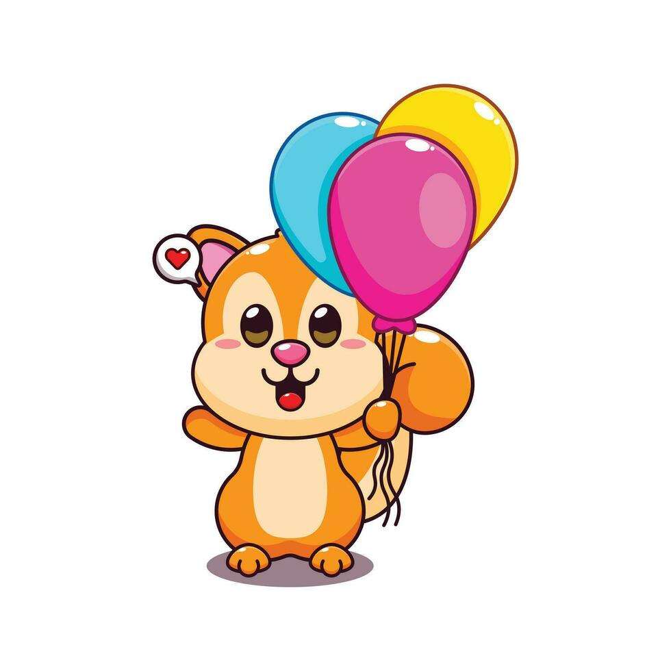 cute squirrel with balloon cartoon vector illustration.