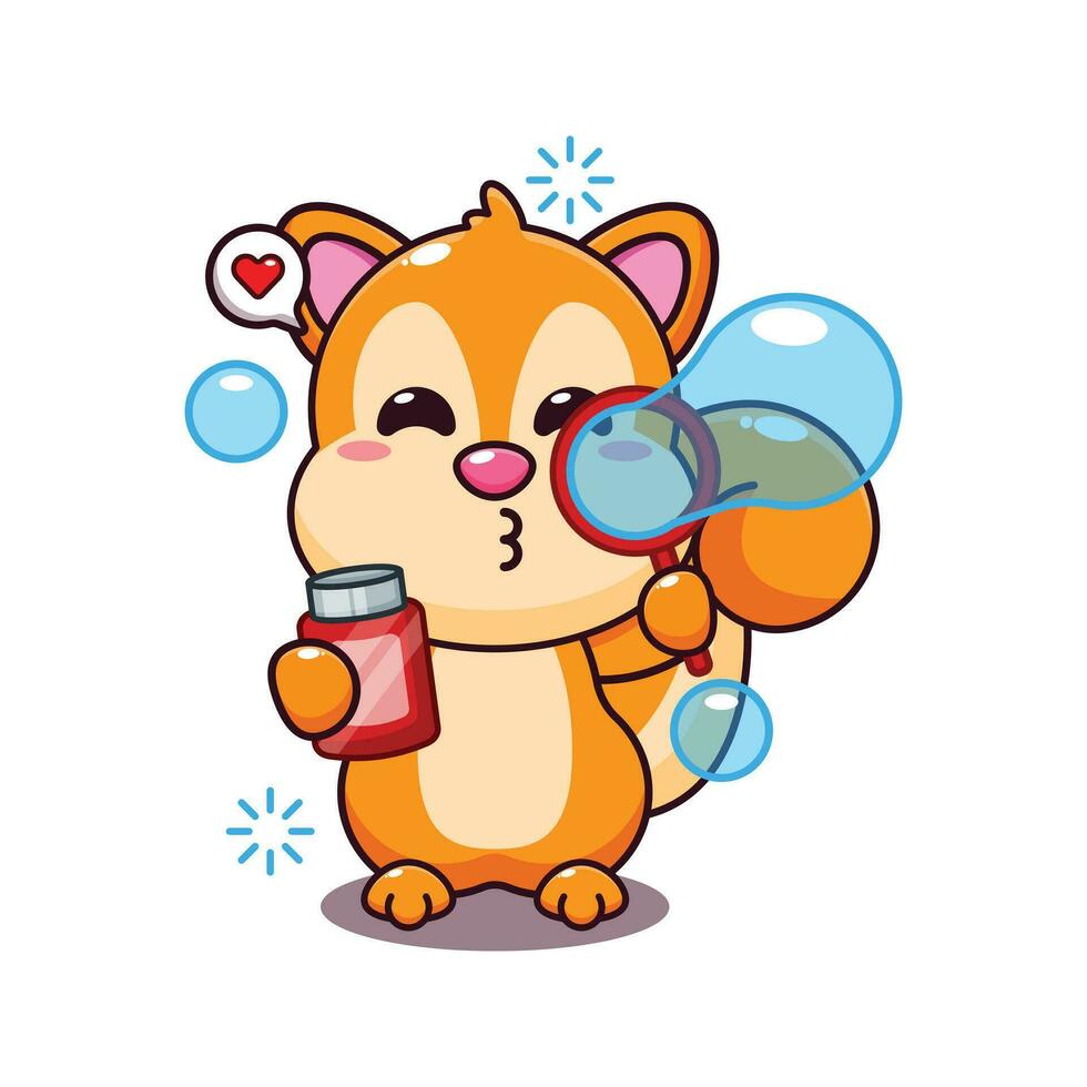 cute squirrel blowing bubbles cartoon vector illustration.