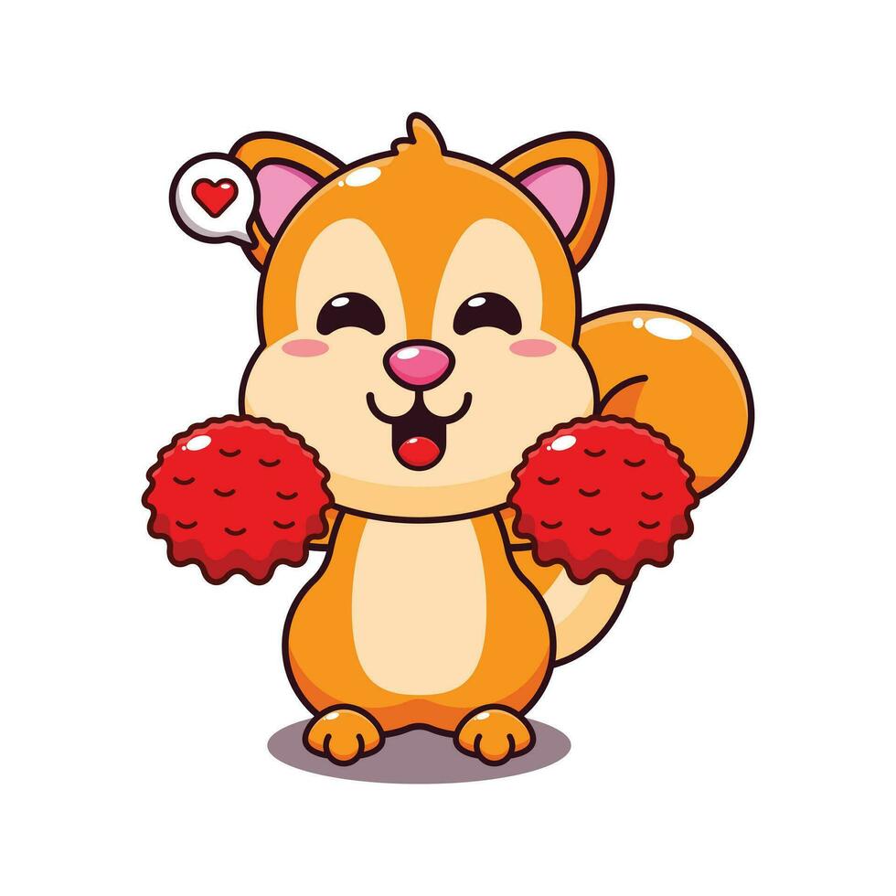 cute cheerleader squirrel cartoon vector illustration.