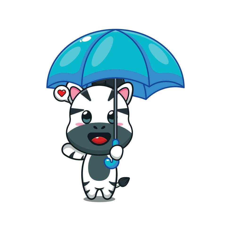 cute zebra holding umbrella cartoon vector illustration.