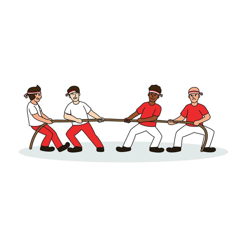 tug of war or tarik tambang competition during indonesian independence day celebration vector