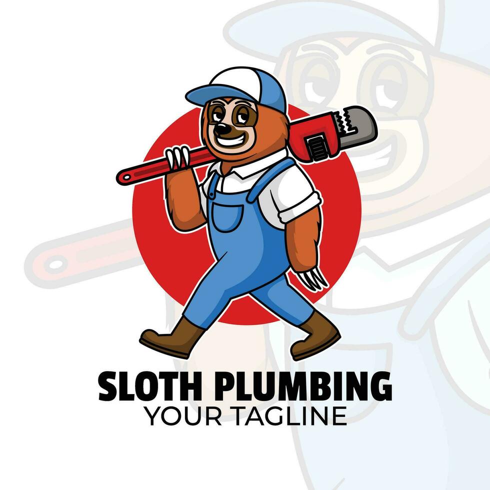 sloth cartoon character mascot plumbing logo design vector