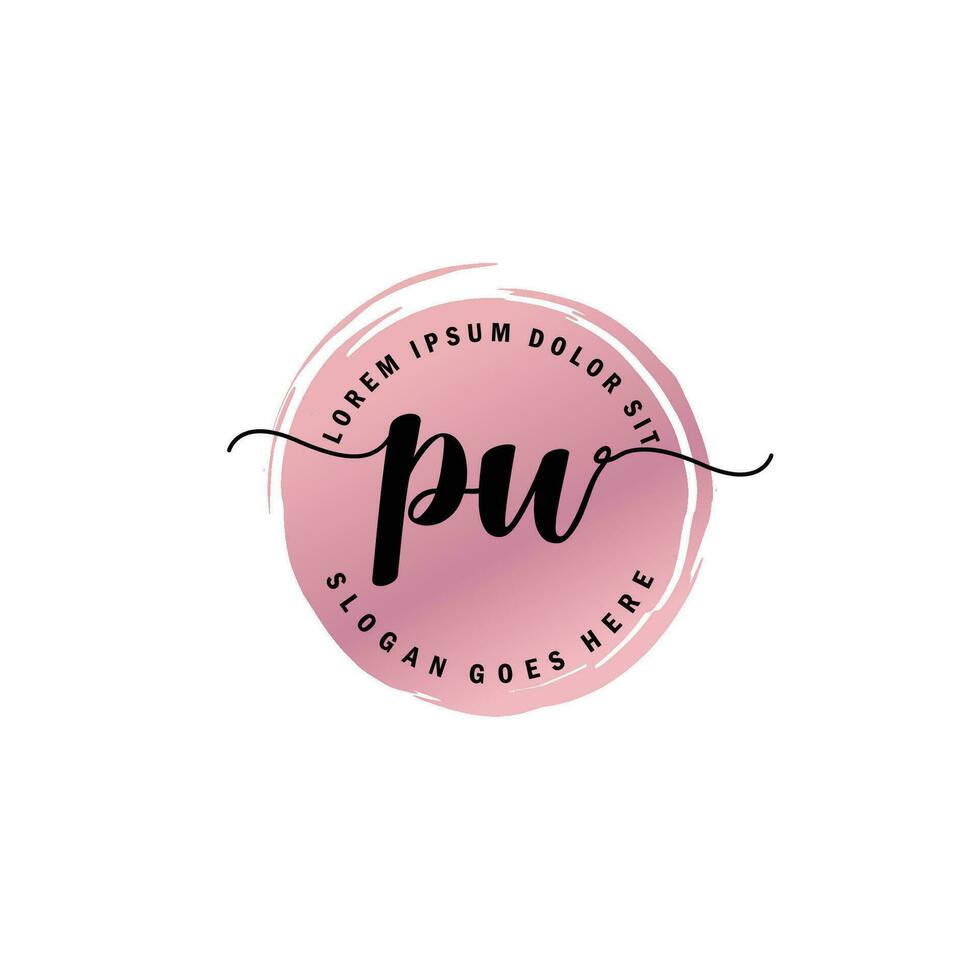 PW Initial Letter handwriting logo with circle brush template vector