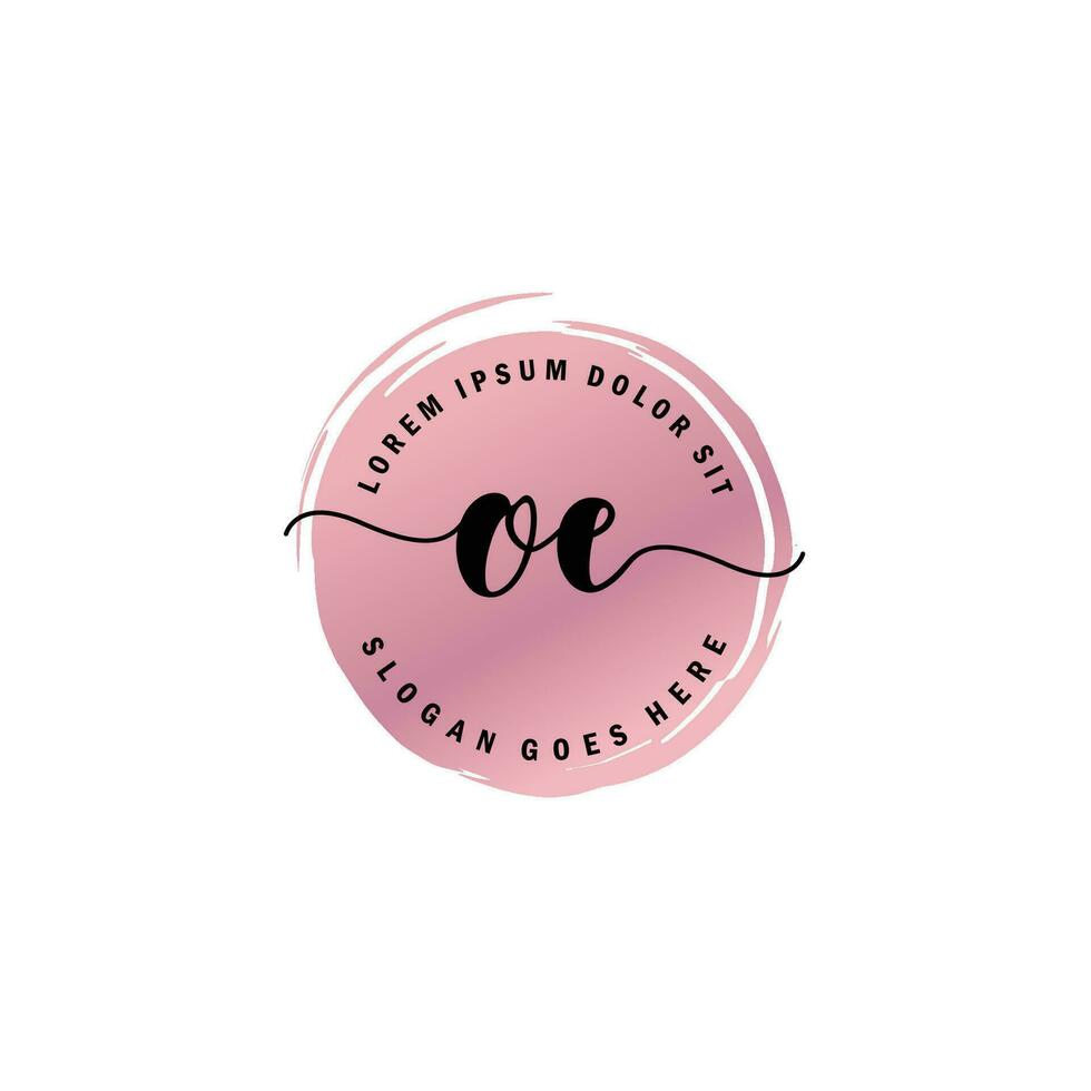 OE Initial Letter handwriting logo with circle brush template vector