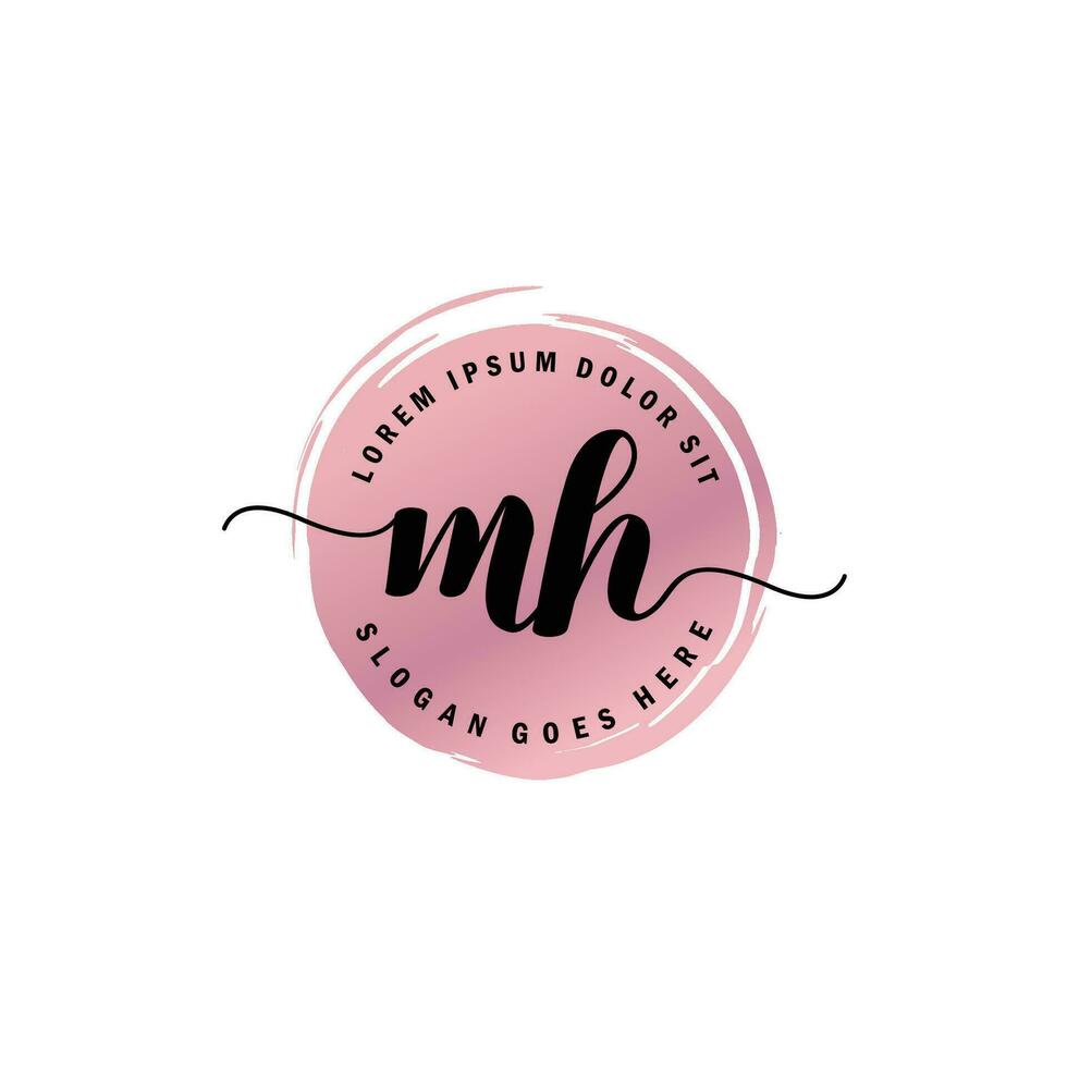 MH Initial Letter handwriting logo with circle brush template vector