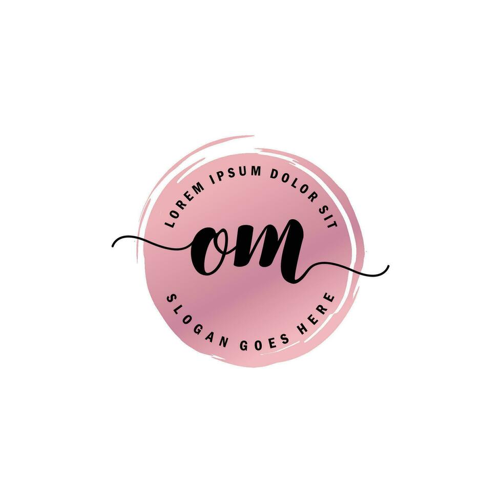 OM Initial Letter handwriting logo with circle brush template vector