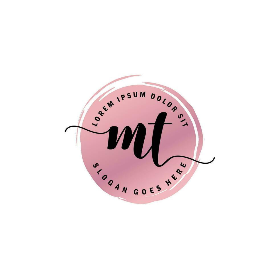 MT Initial Letter handwriting logo with circle brush template vector