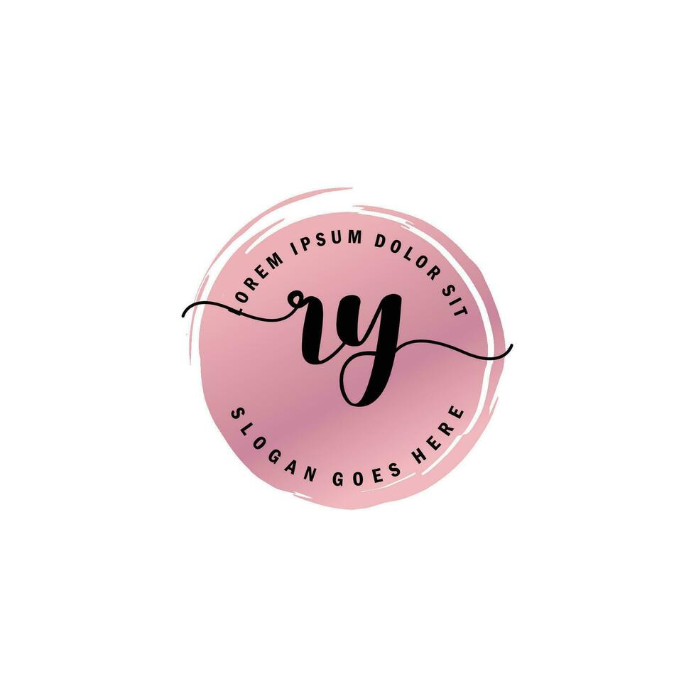 RY Initial Letter handwriting logo with circle brush template vector