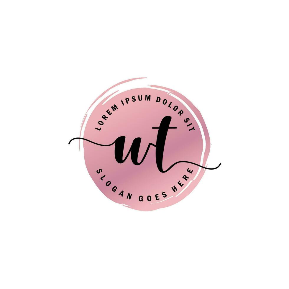 WT Initial Letter handwriting logo with circle brush template vector