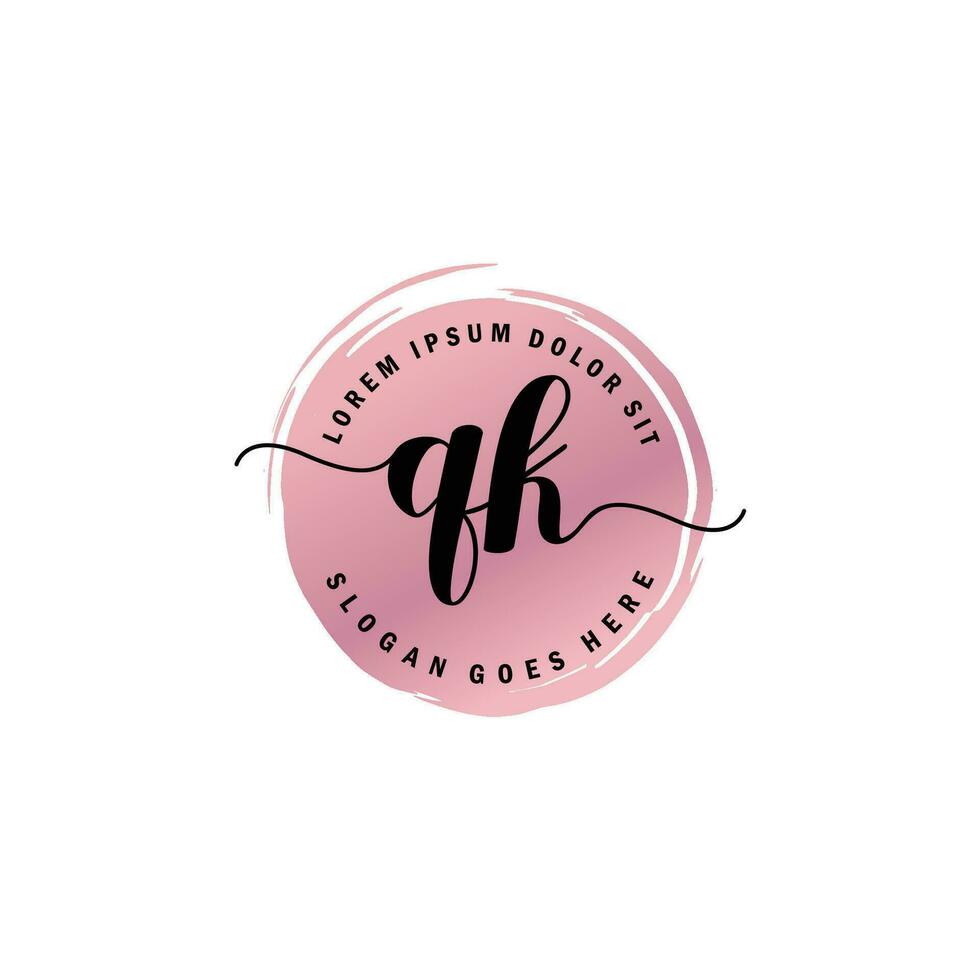 QK Initial Letter handwriting logo with circle brush template vector