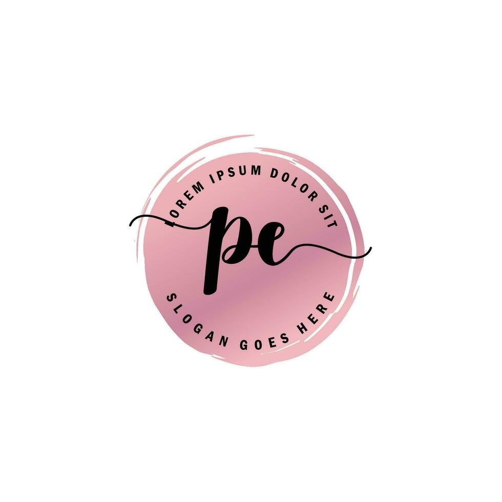 PE Initial Letter handwriting logo with circle brush template vector