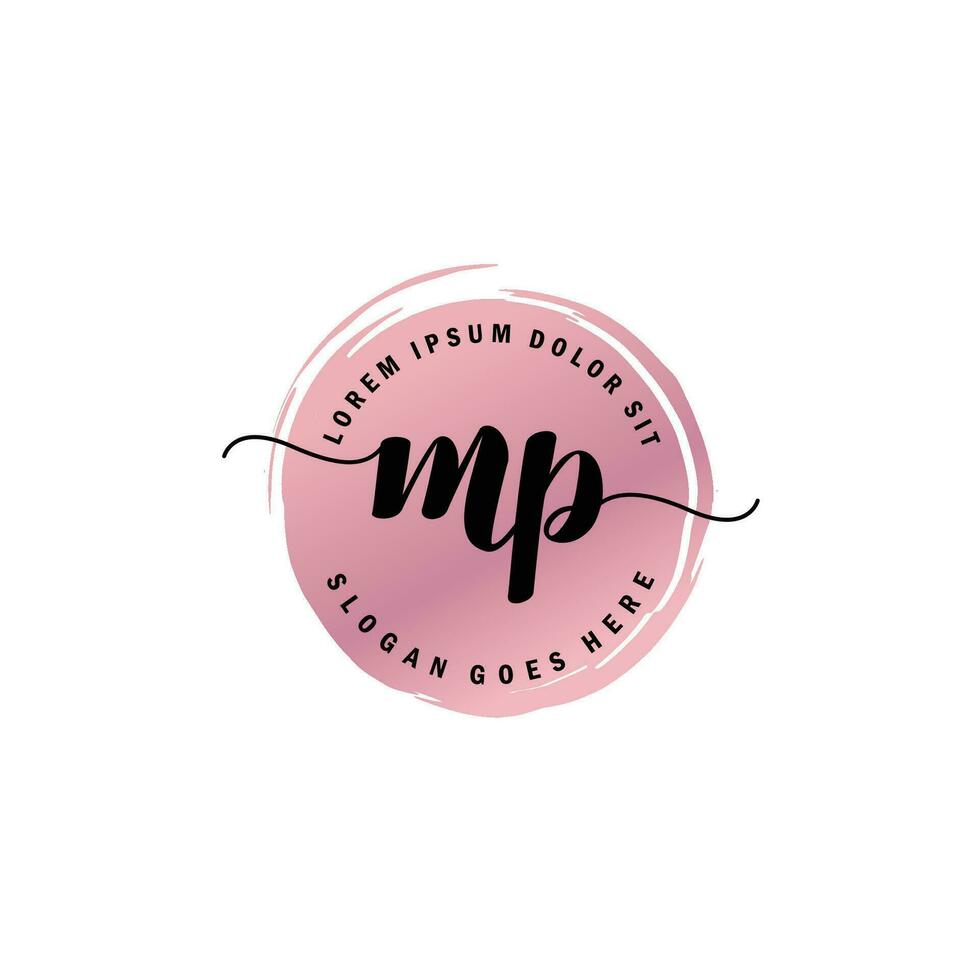 MP Initial Letter handwriting logo with circle brush template vector