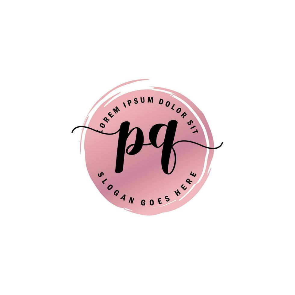 PQ Initial Letter handwriting logo with circle brush template vector