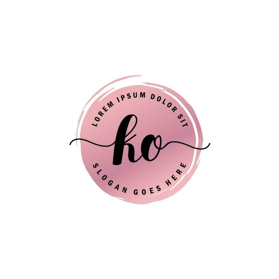 KO Initial Letter handwriting logo with circle brush template vector