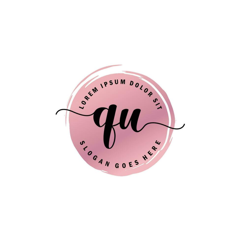 QU Initial Letter handwriting logo with circle brush template vector