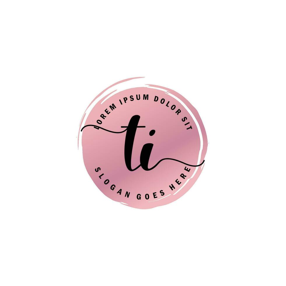 TI Initial Letter handwriting logo with circle brush template vector