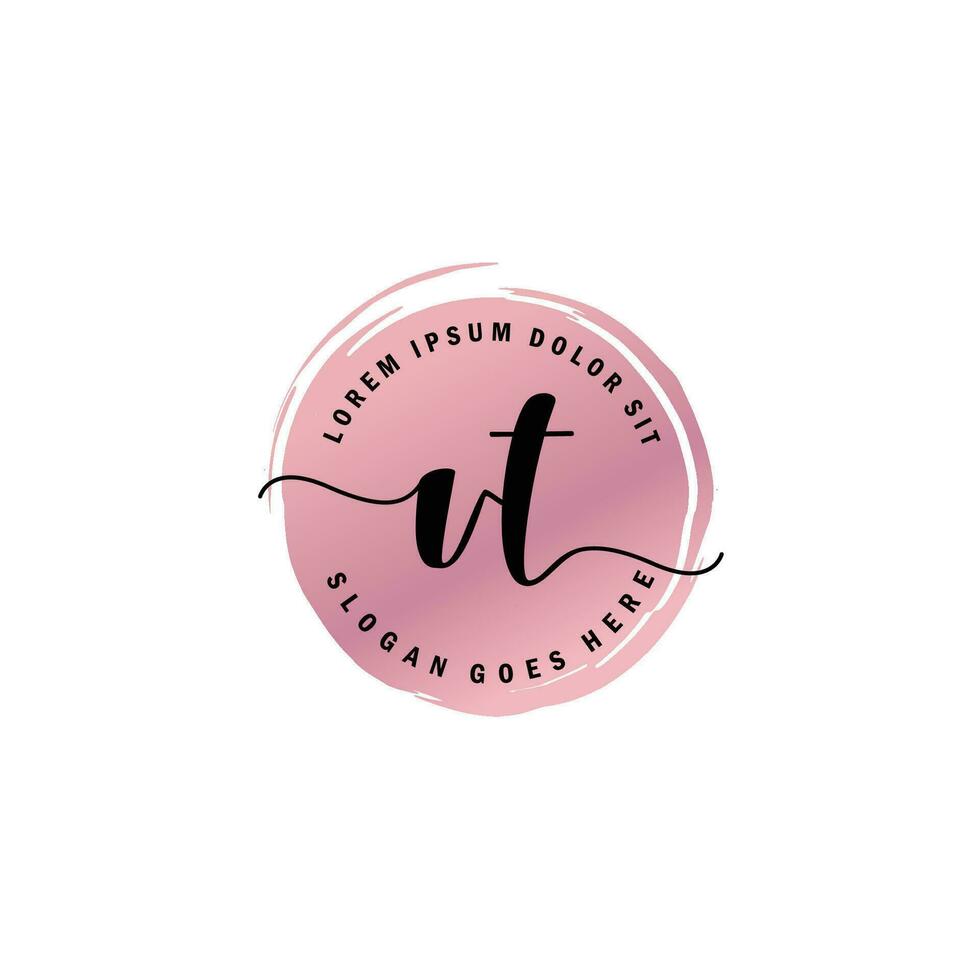VT Initial Letter handwriting logo with circle brush template vector