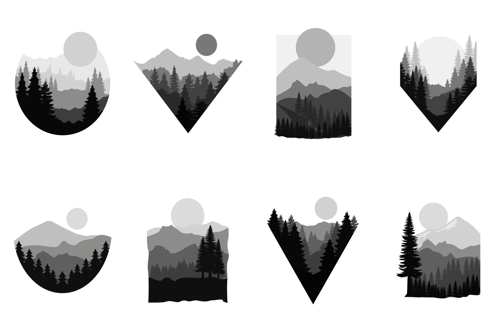 Landscape art set collection vector template in black white 26307662