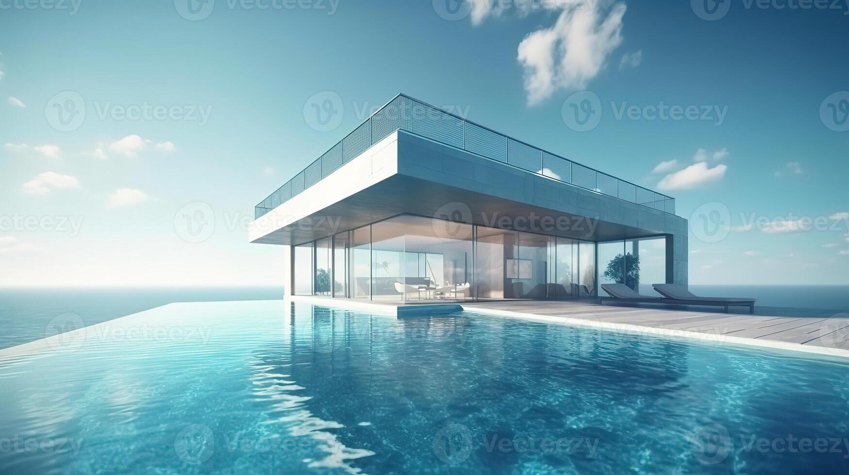 3d rendering of modern cozy house with pool. photo