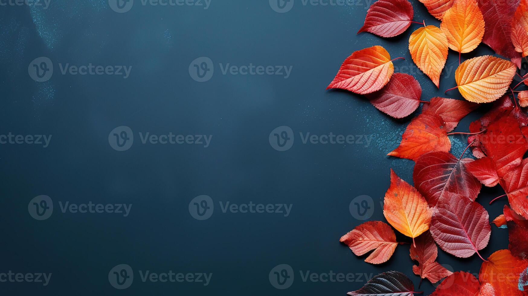 Against the background of multi-colored wooden slats are located dry fallen leaves. photo