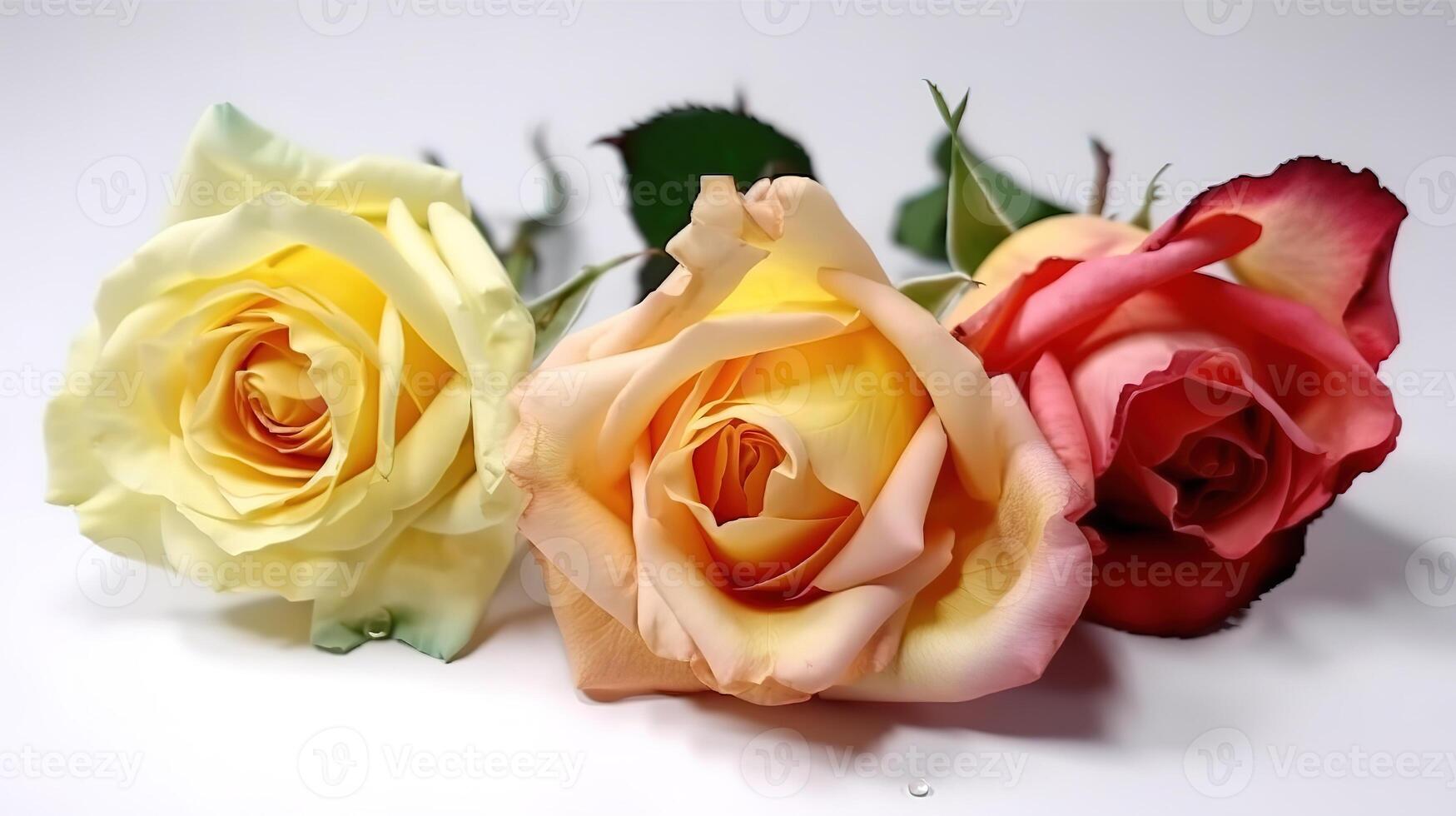 Experience the beauty of roses, white background. photo