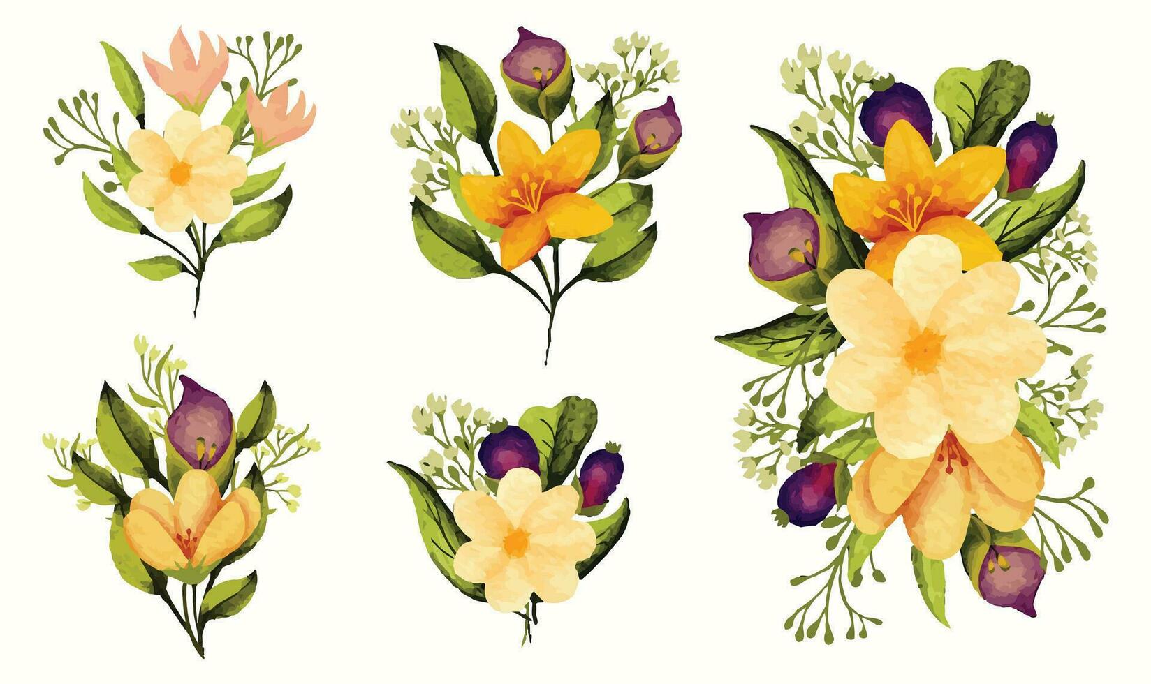 Watercolor wild flower branch illustration with floral bouquet vector