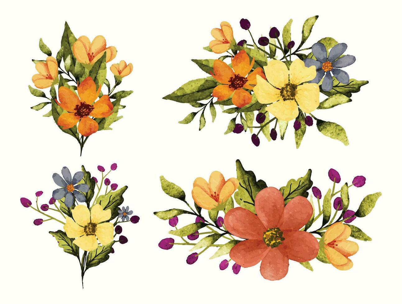 Colorful watercolor flower bouquet illustration pack with flowers vector