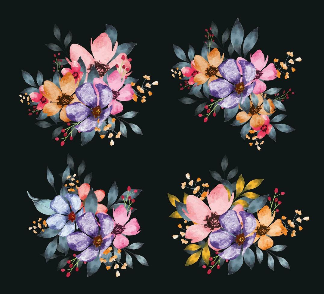 Watercolor flower bouquet for floral frame design vector