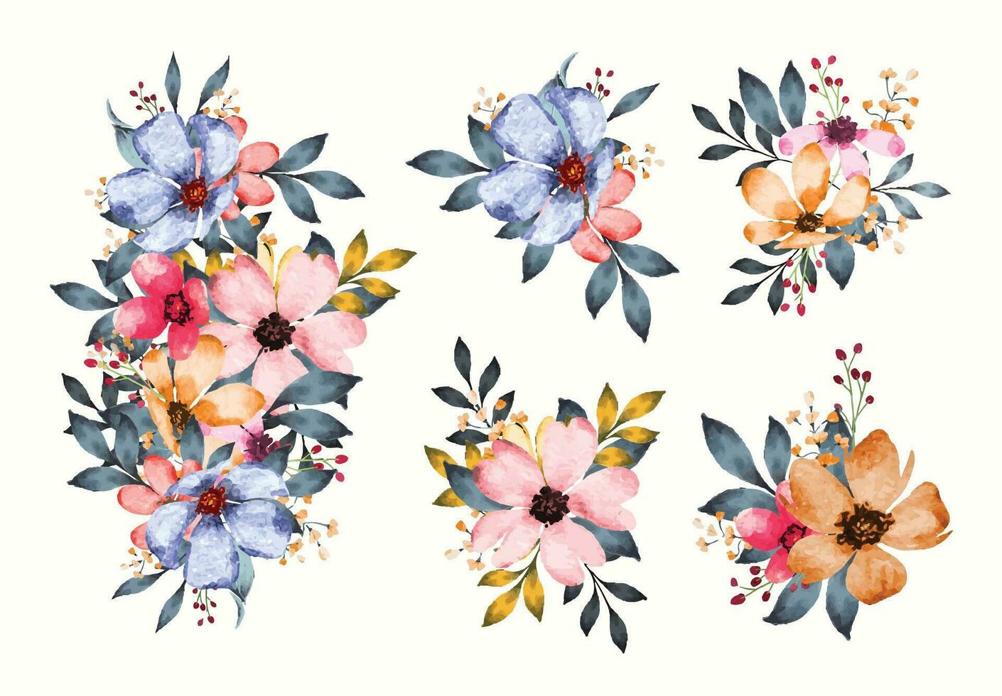 Watercolor flower bouquet for floral border in watercolor style vector