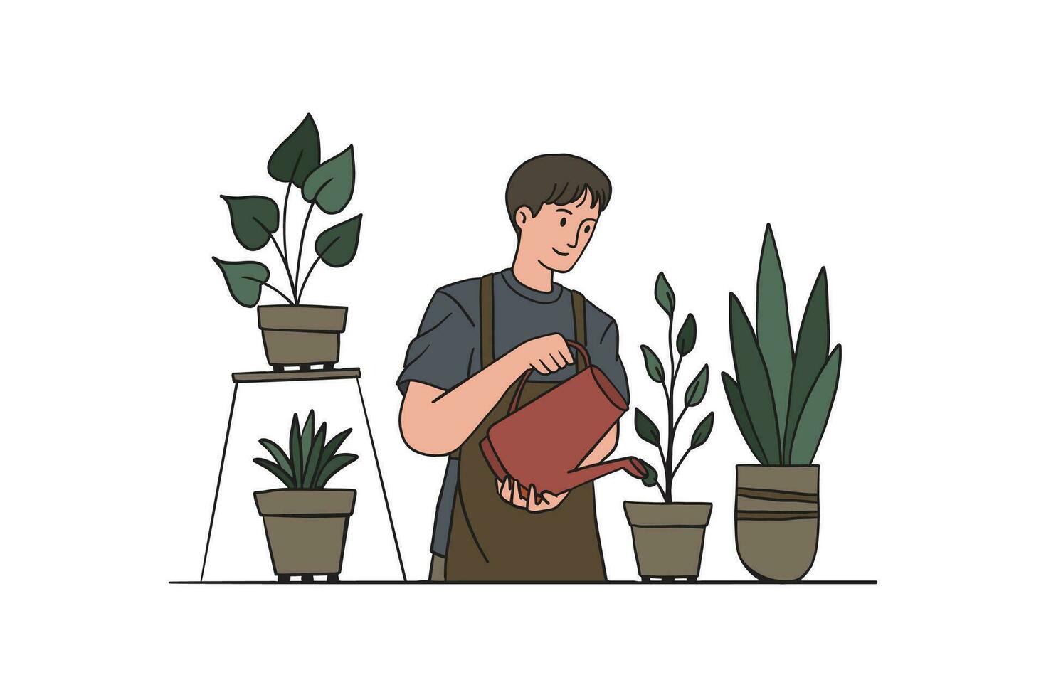 hand drawn watering plants illustration vector