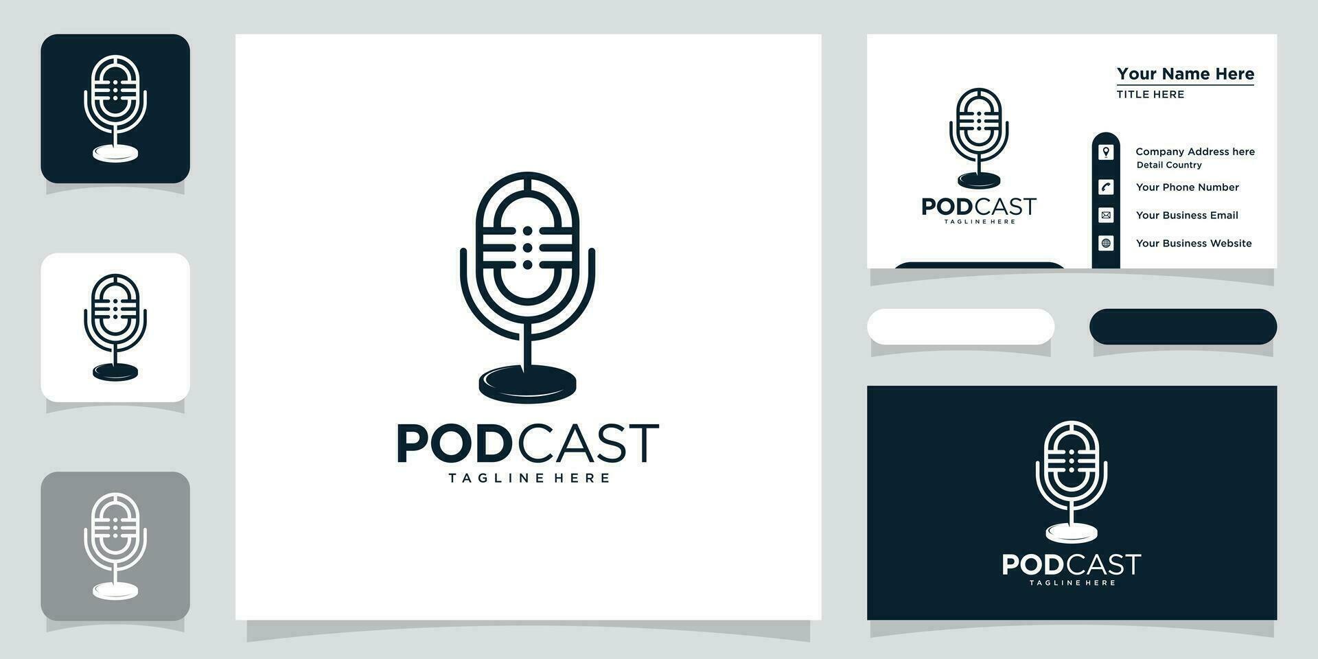 Podcast Microphone Icon. Web Symbol Logo Template Design Element with business card design Premium Vector
