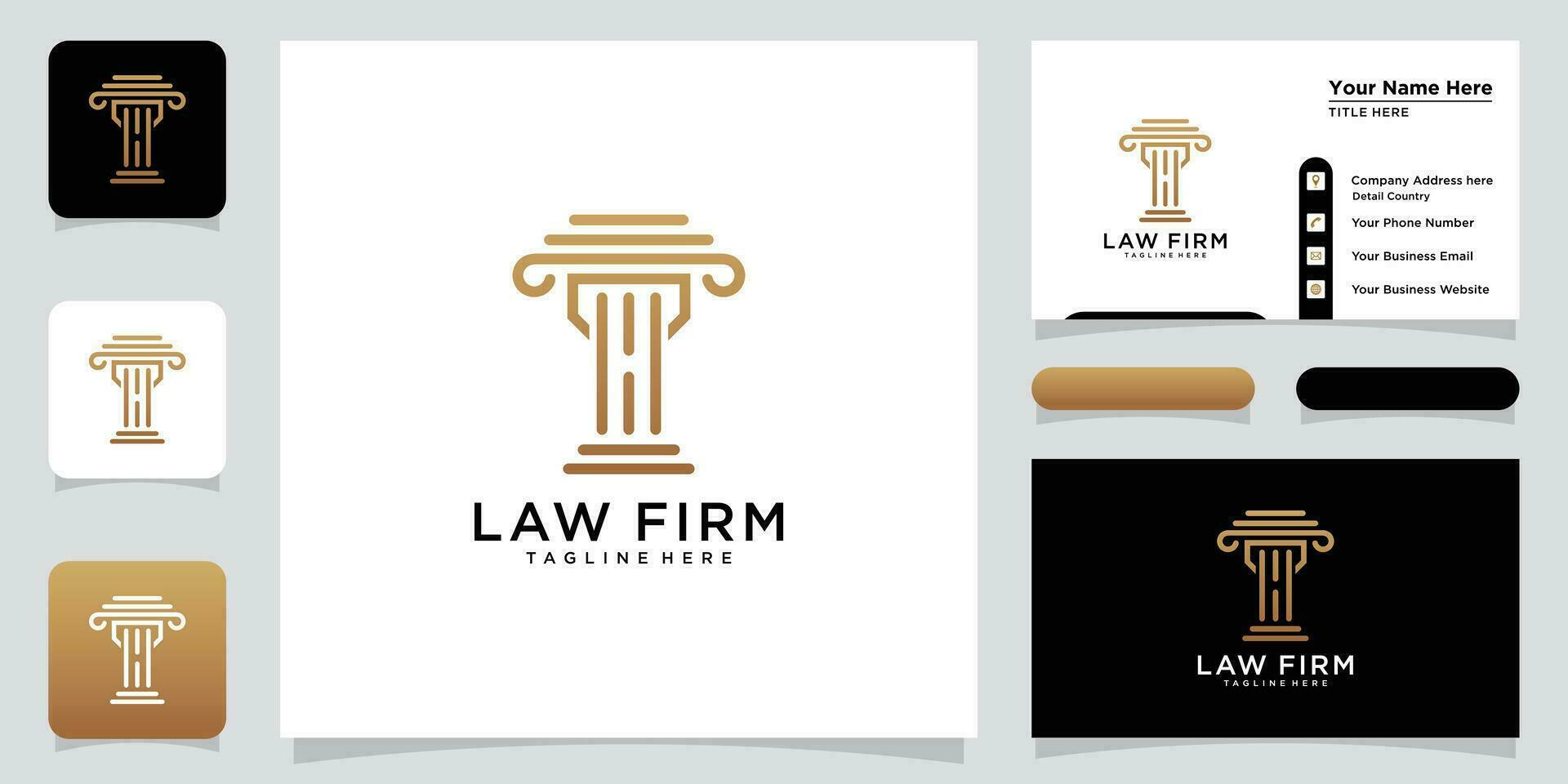 Initial letter H with pillar element logo and business card design template vector