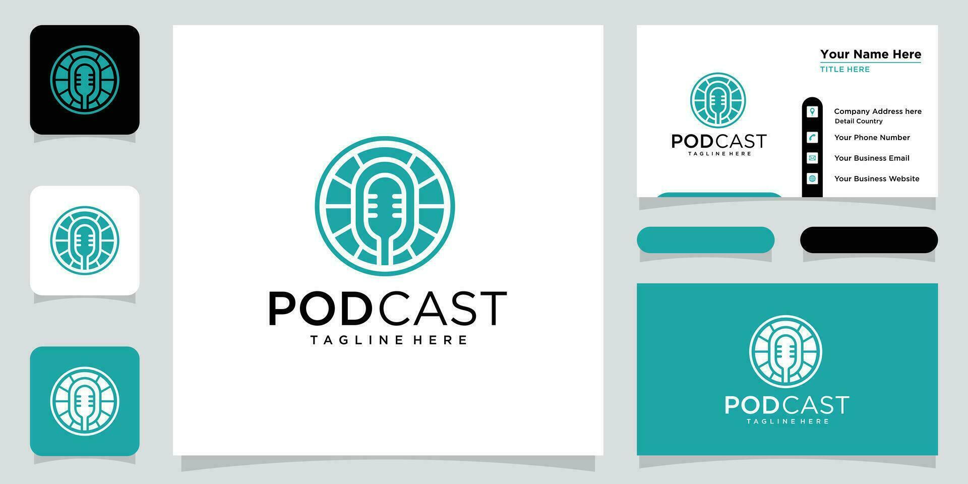 Podcast Microphone Icon. Web Symbol Logo Template Design Element with business card design Premium Vector