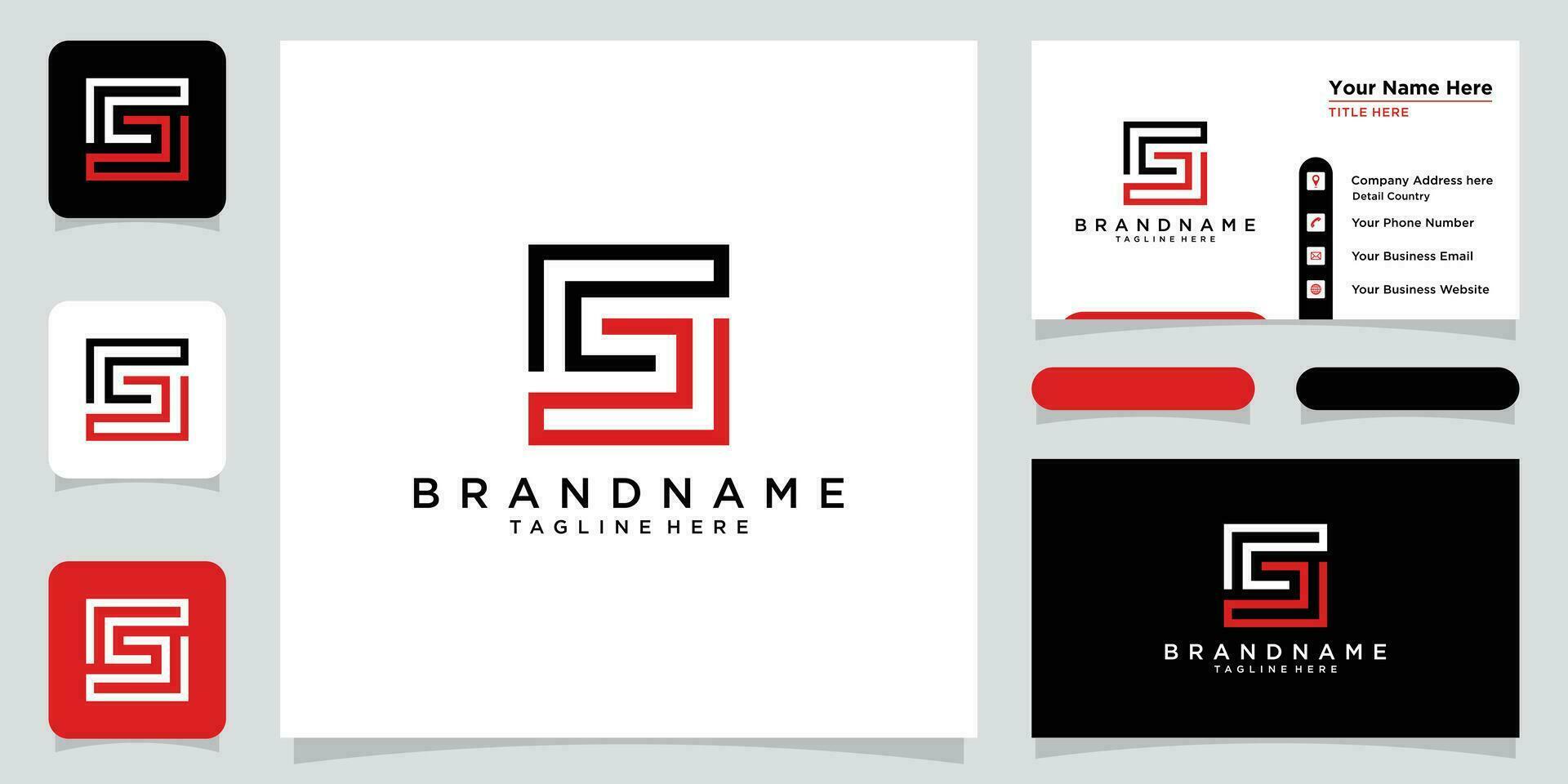 Initial letter S or SS minimalist art monogram shape logo with business card design vector