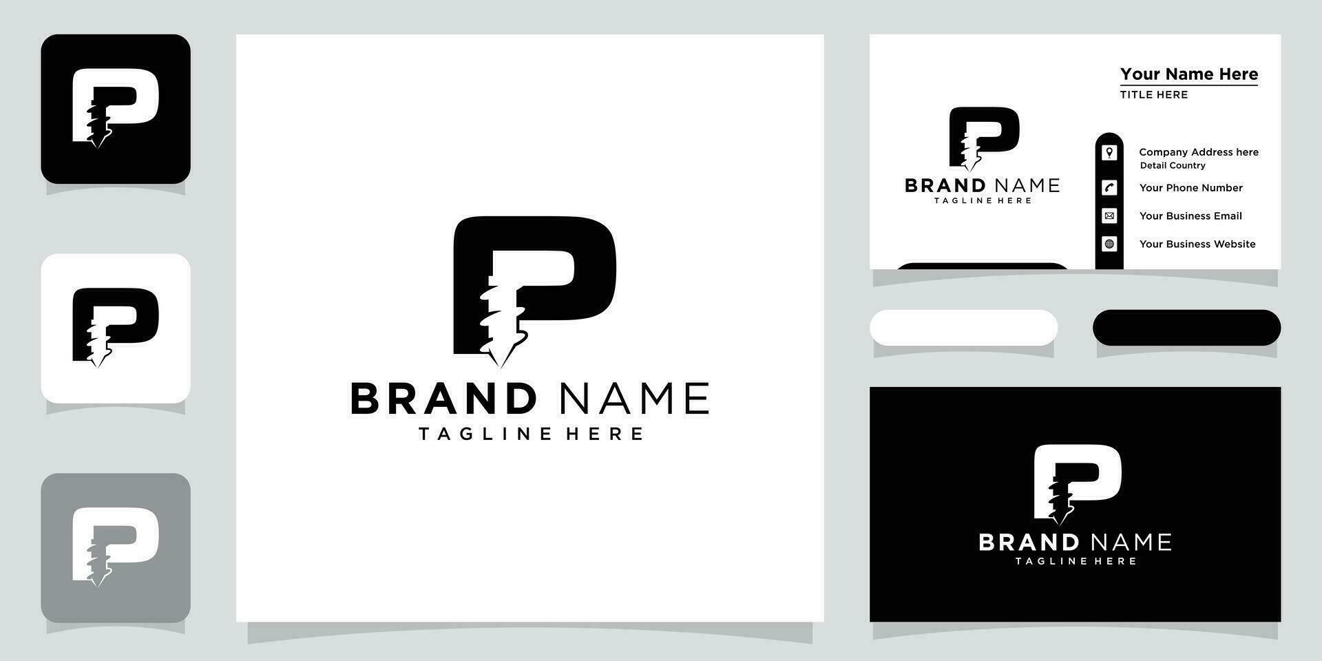 Initial P drilling logo design vector template