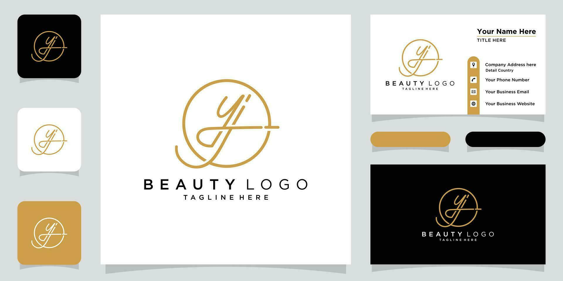 YJ Initial handwriting logo vector with business card design Premium Vector