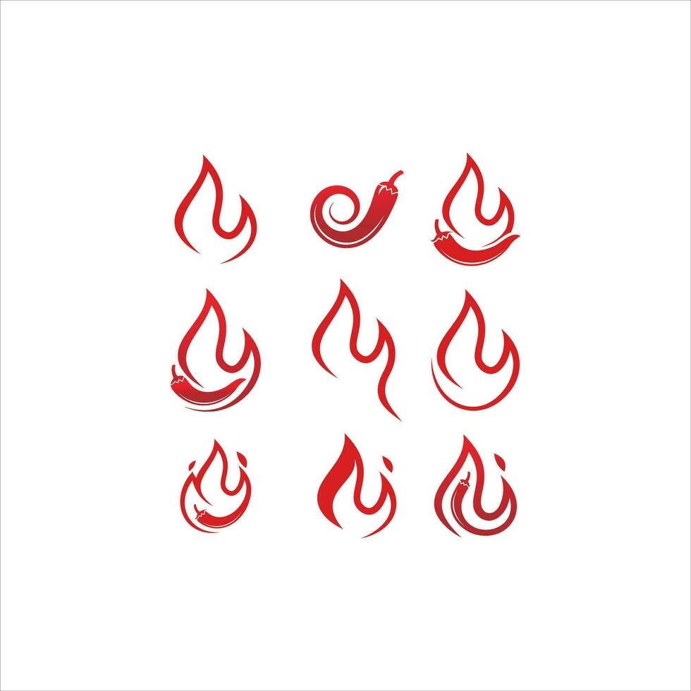 Fire flame logo set vector illustration design template, fire flame silhouette vector logo