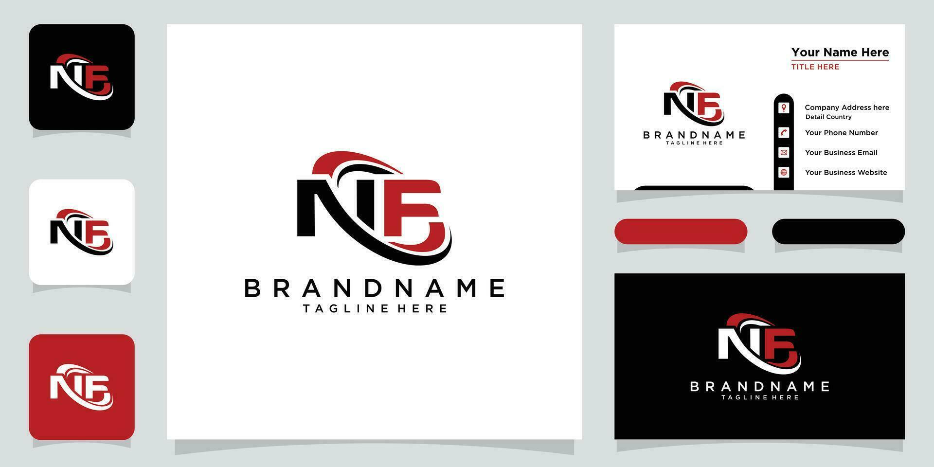 Initial letter NF logo design template with business card design Premium Vector