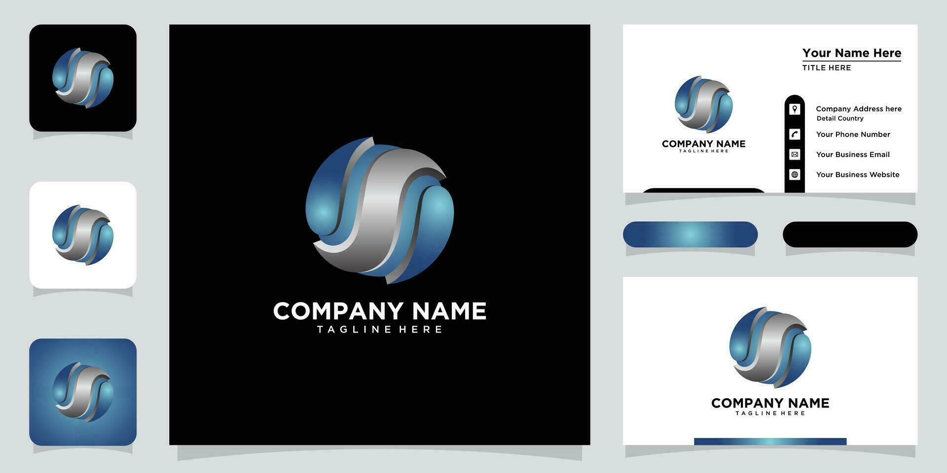Letter S logo design template colored silver blue 3d circle design for business and company identity Premium Vector