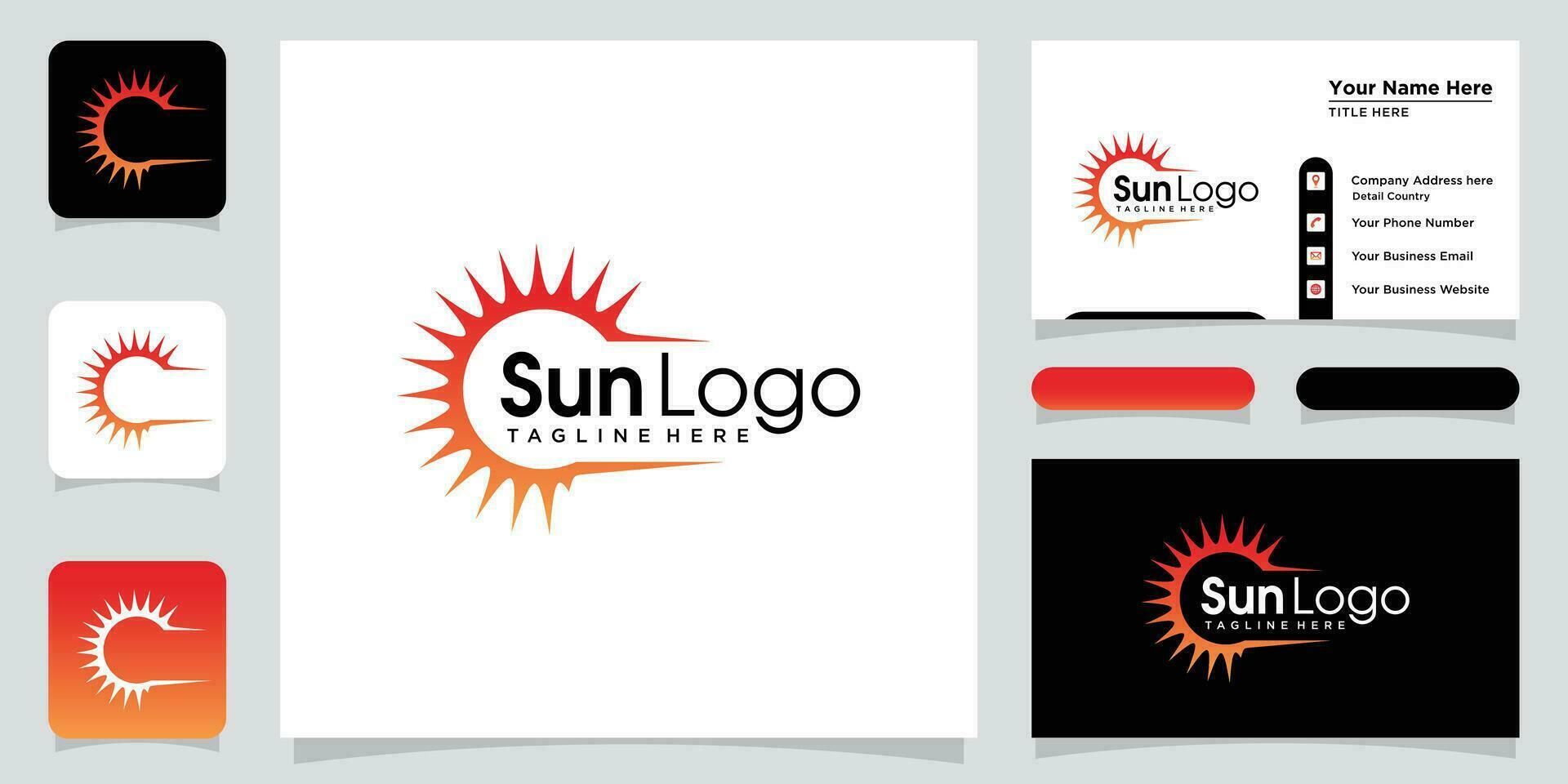 Sun logo design vector template icon symbol with business card design template