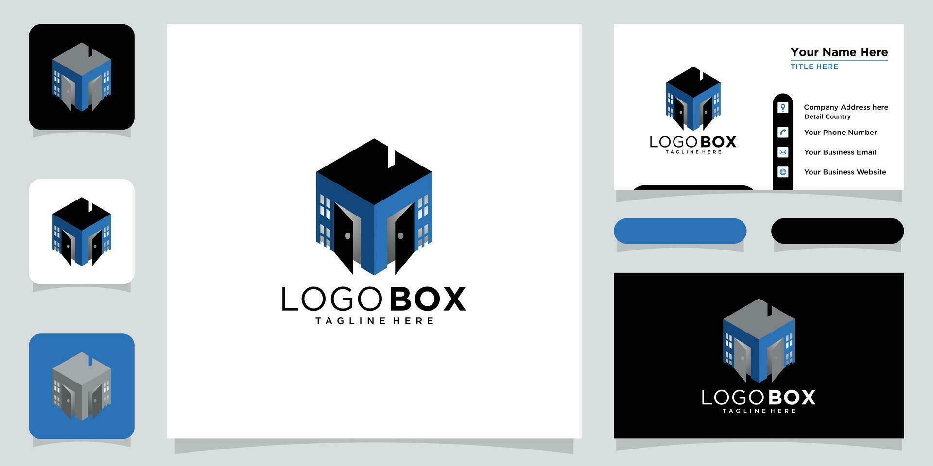 Box house logo template design with business card design Premium Vector