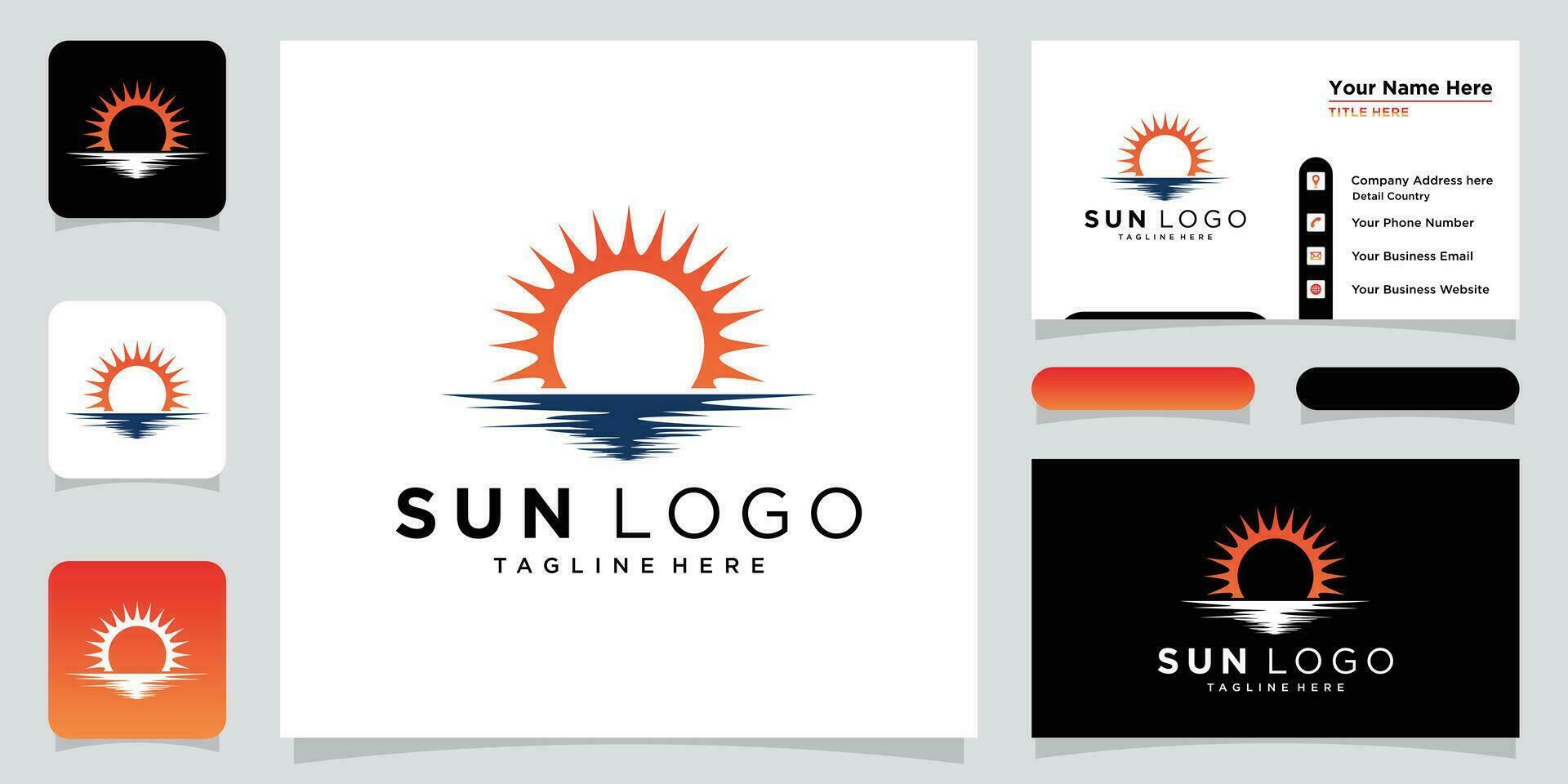 Sun logo design vector template icon symbol with business card design template