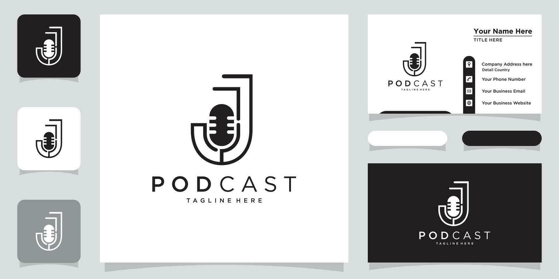 Letter J with podcast logo template illustration Vector